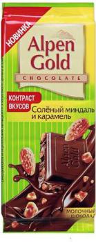 Шоколад Alpen Gold Солёный миндаль/карамель 90 г